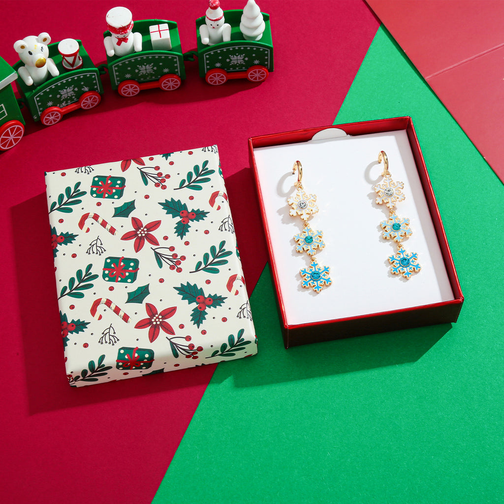 Triple Snowflake Drop Earrings - Blue - 2