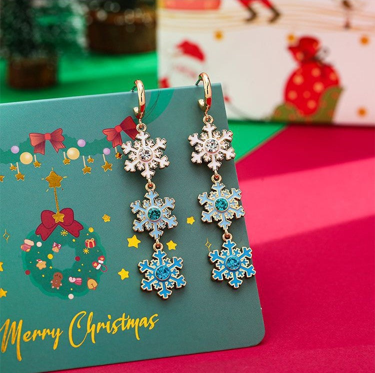 Triple Snowflake Drop Earrings