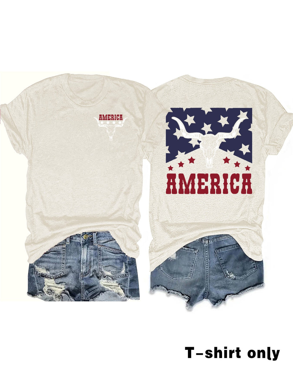Western Longhorn Skull Stars Graphic Tee - Apricot
