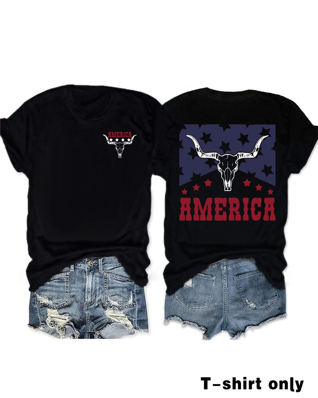 Western Longhorn Skull Stars Graphic Tee - Black