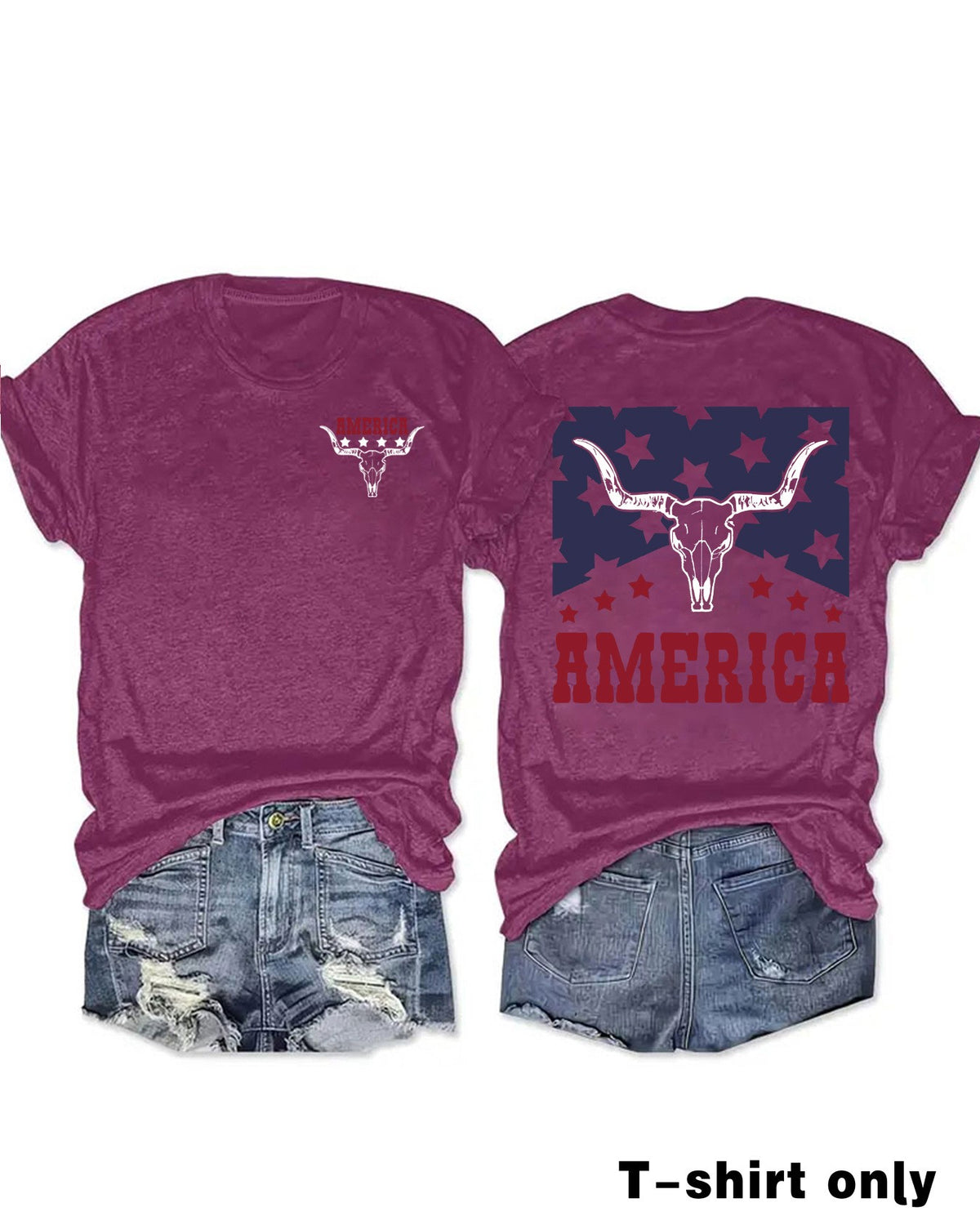 Western Longhorn Skull Stars Graphic Tee - Purple