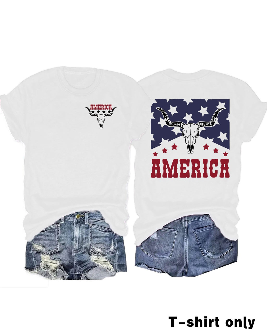 Western Longhorn Skull Stars Graphic Tee - White