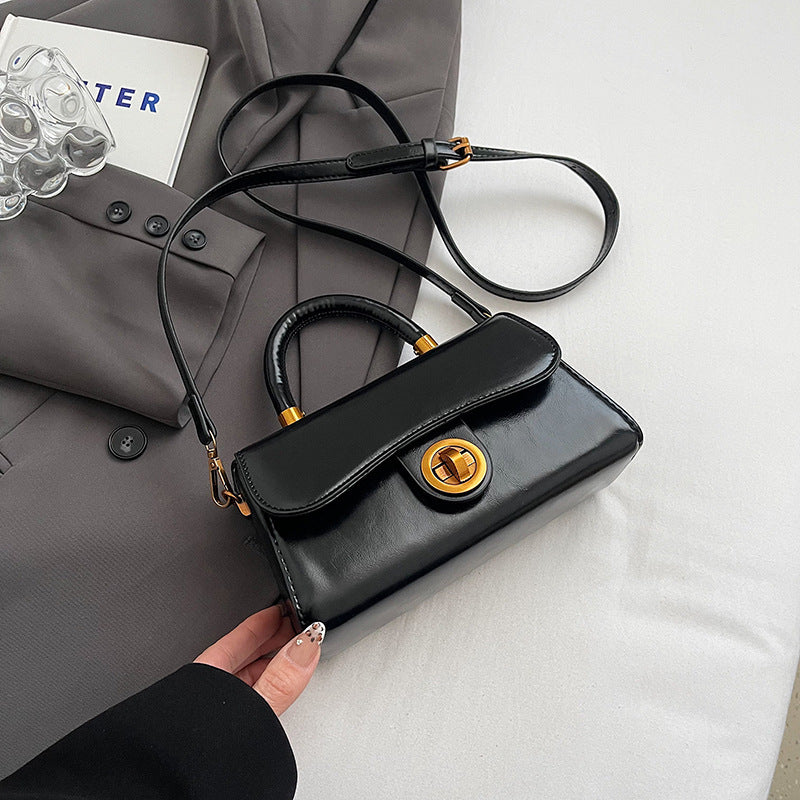 Turnlock Top Handle Bag With Scarf Charm - Black_2