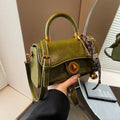 Turnlock Top Handle Bag With Scarf Charm - Green_1