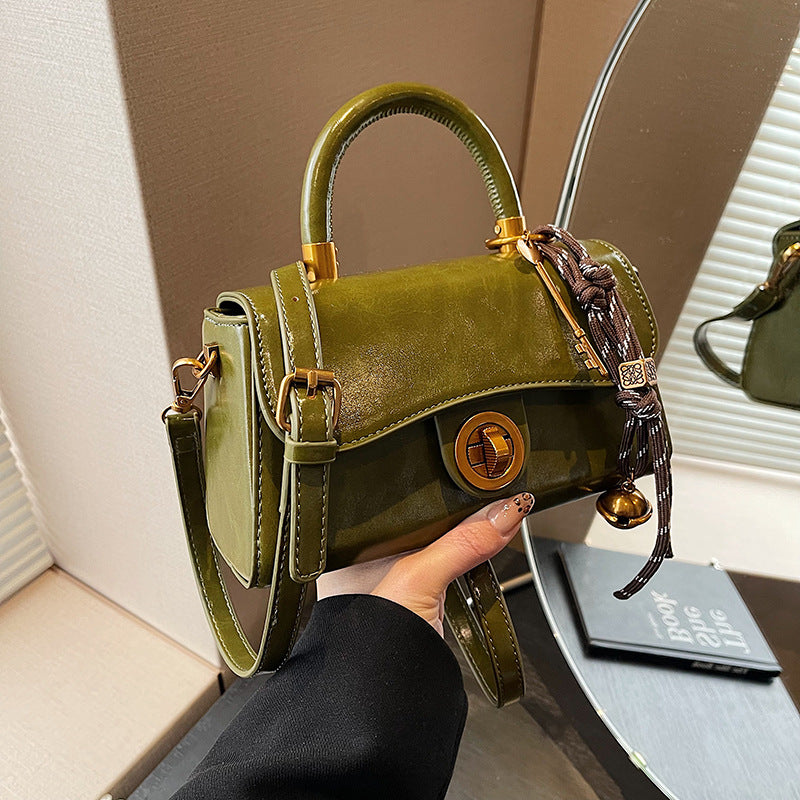 Turnlock Top Handle Bag With Scarf Charm - Green_1