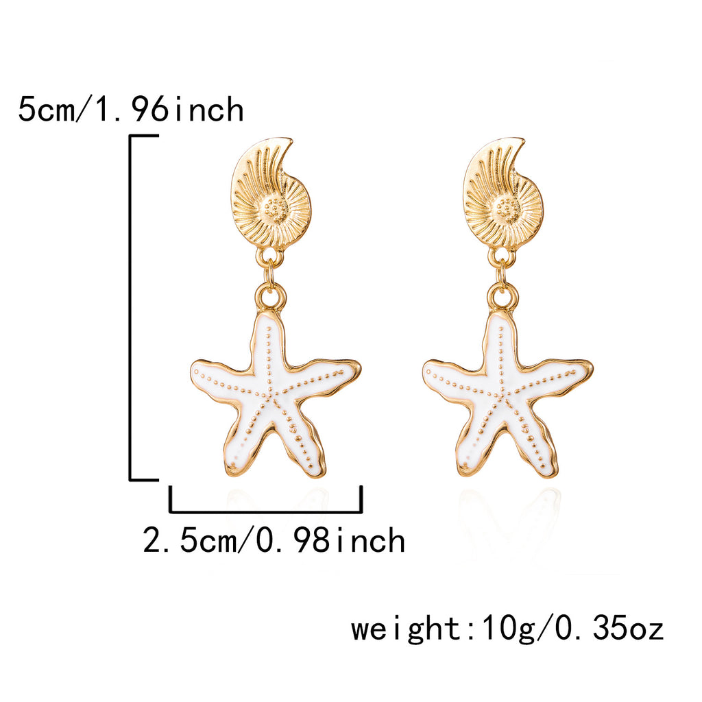 Asymmetric Shell Conch Pearl Drop Earrings - Starfish