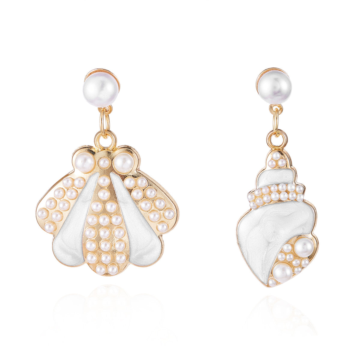Asymmetric Shell Conch Pearl Drop Earrings - view 1