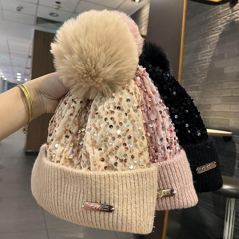 Sparkle Knit Cuffed Beanie With Pom Pom - view 1