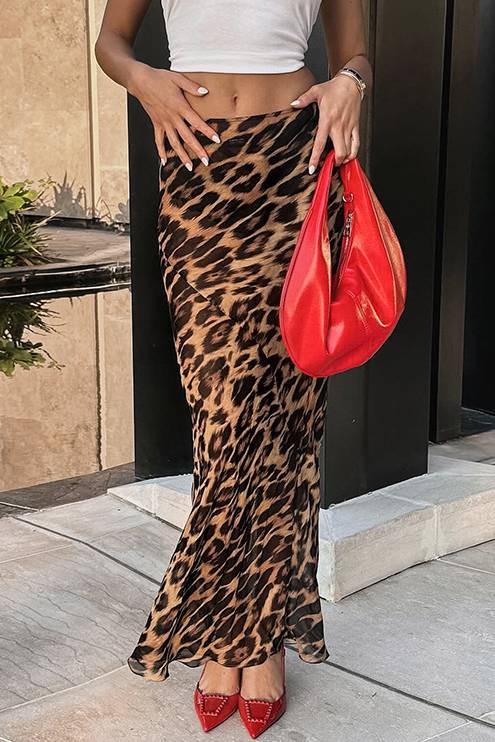 Silky Leopard Fishtail Maxi Skirt - Leopard