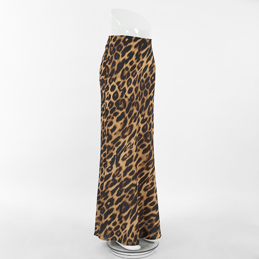 Silky Leopard Fishtail Maxi Skirt - Leopard - 2