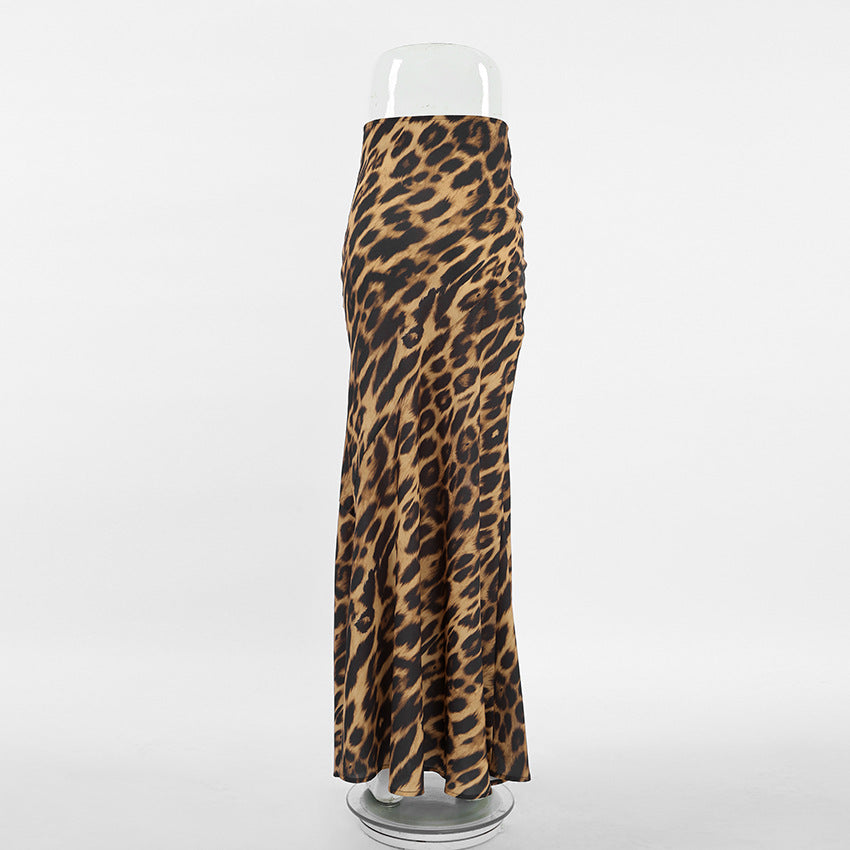 Silky Leopard Fishtail Maxi Skirt - Leopard - 3