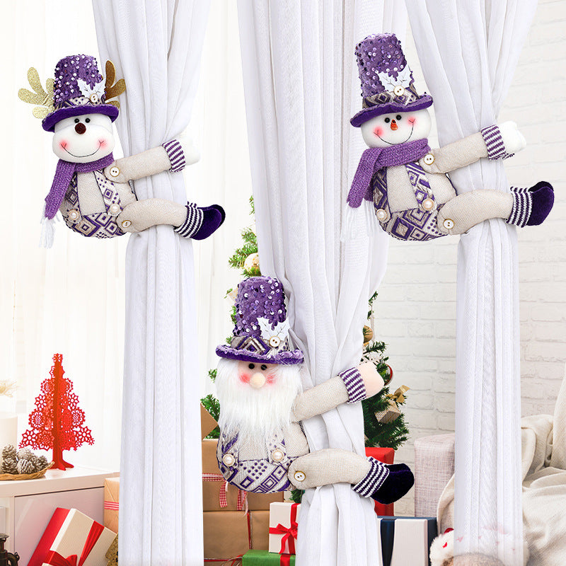 Christmas Snowman Santa Plush Curtain Tieback Decor - view 1