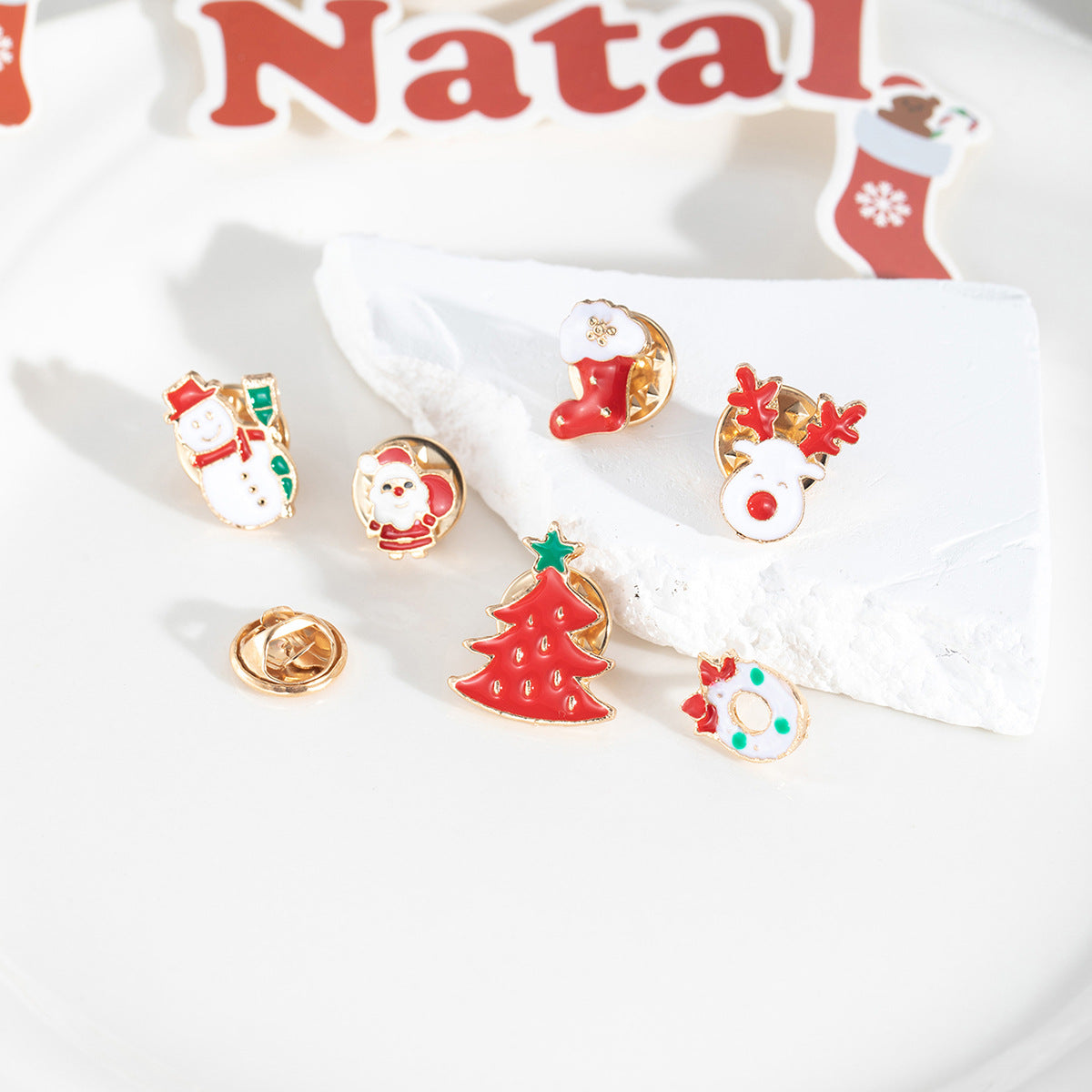 Carded Mini Holiday Pin Brooch Set - Elk - 3