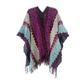 Zigzag Knit Fringed Open Front Kimono - Purple