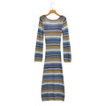 Striped Open Back Knit Maxi Dress - Blue