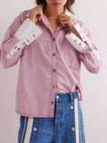 Contrast Cuff Oversized Button Down Shirt - Mauve
