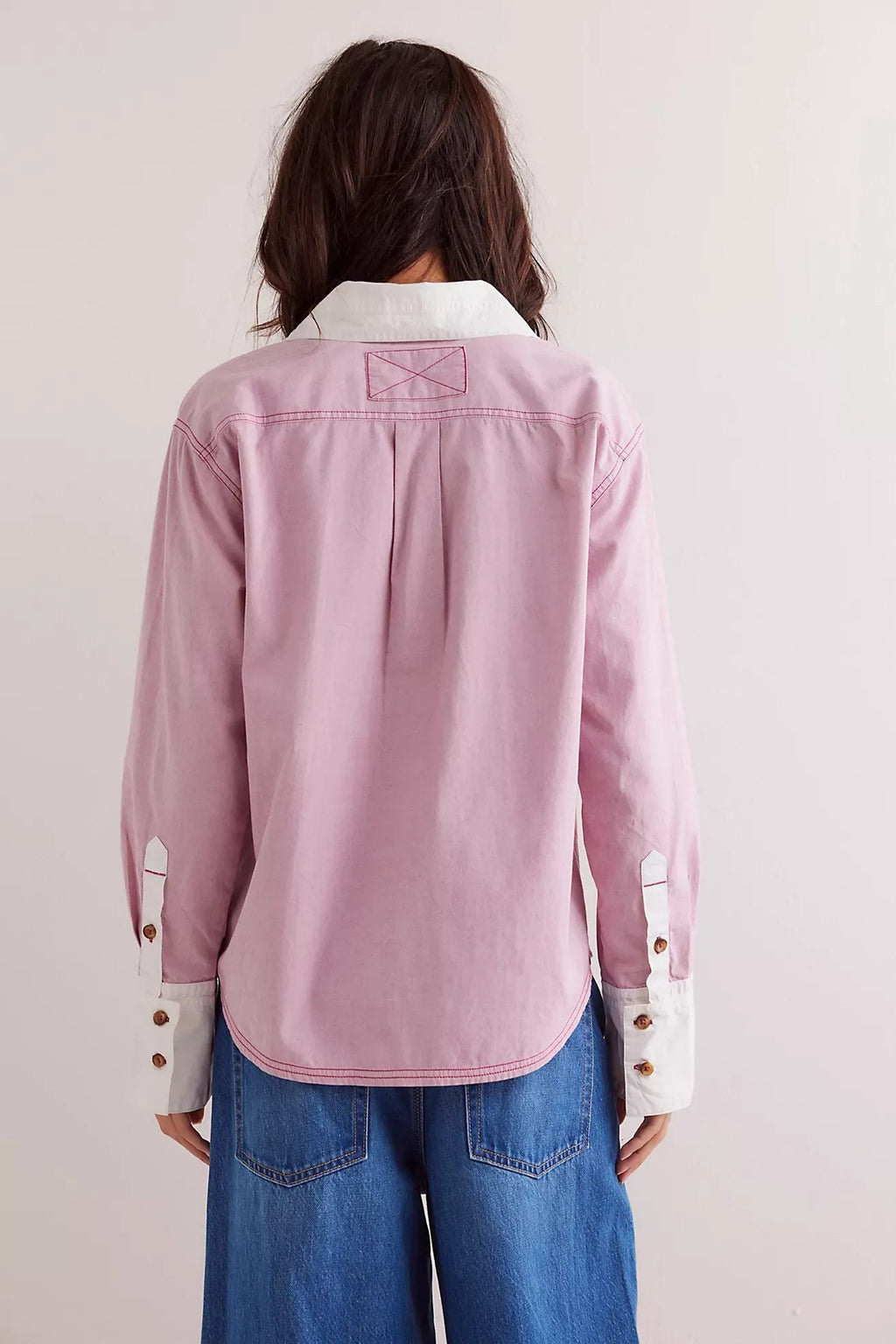 Contrast Cuff Oversized Button Down Shirt - Mauve - 2