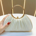 Pleated Satin Ring Handle Evening Bag - Champagne