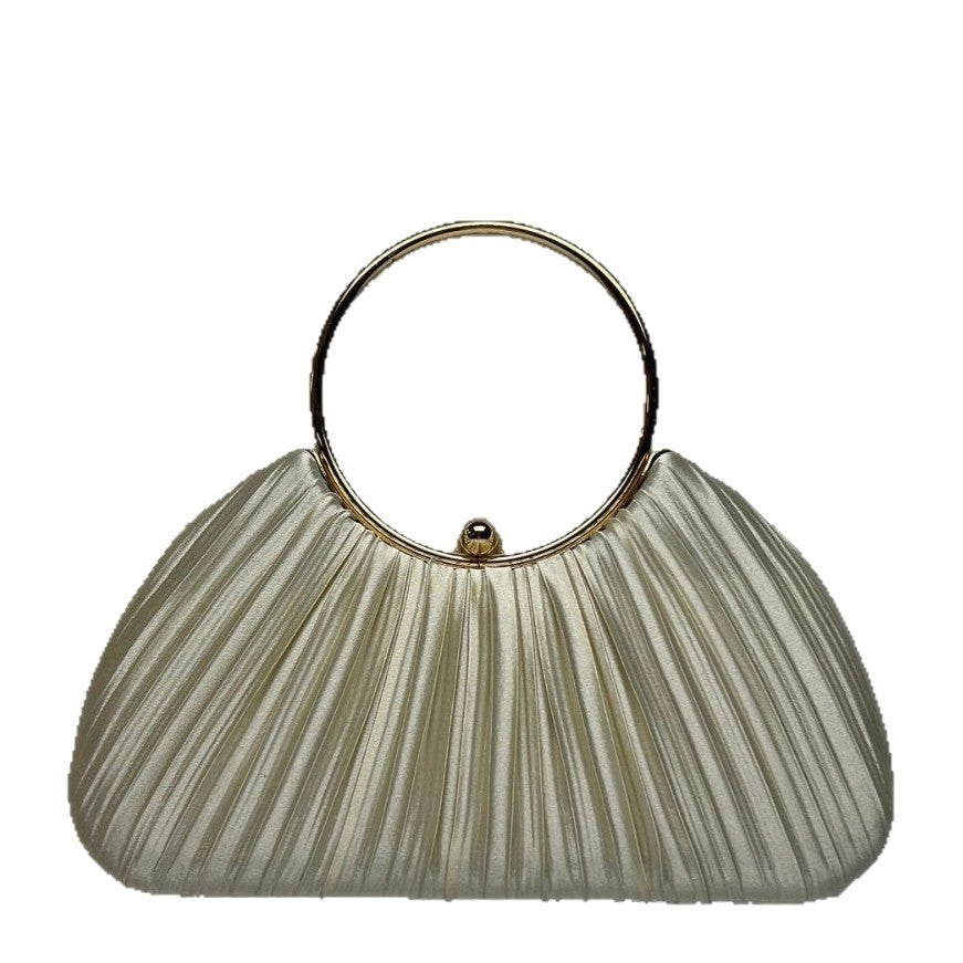 Pleated Satin Ring Handle Evening Bag