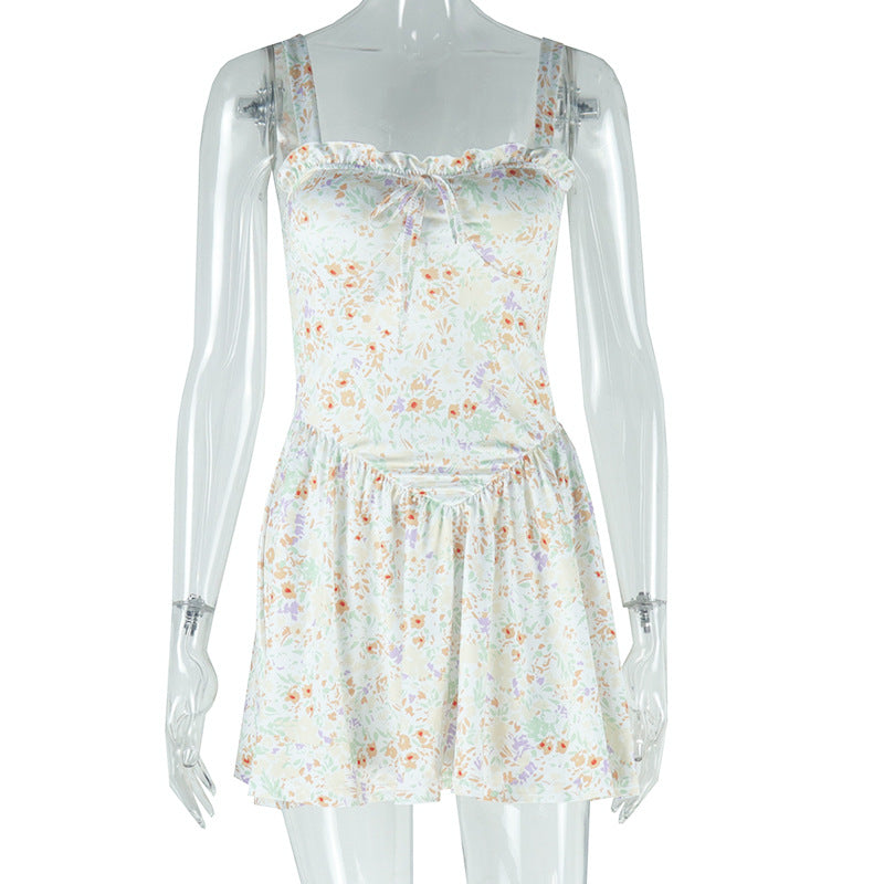 Ditsy Floral Corset Bodice Skater Mini Dress - Floral - 3