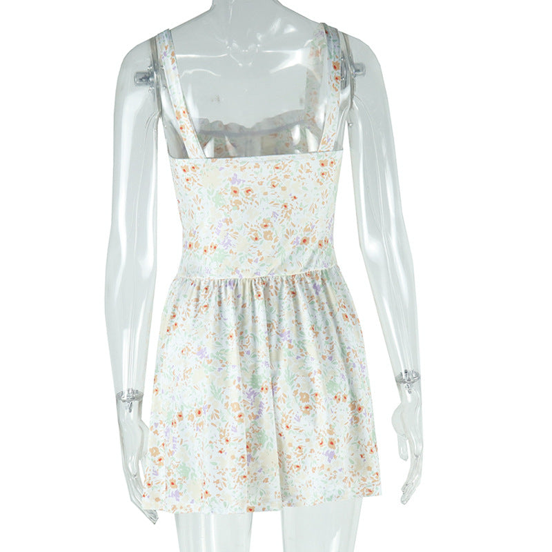 Ditsy Floral Corset Bodice Skater Mini Dress - Floral - 4