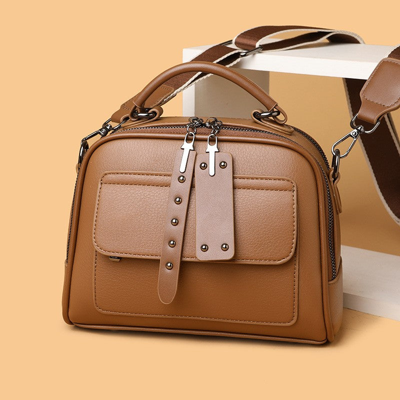 Vintage Double Zip Satchel with Wide Strap