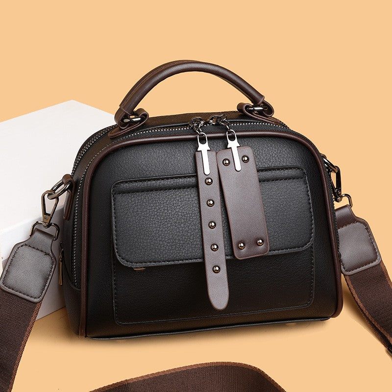Vintage Double Zip Satchel with Wide Strap