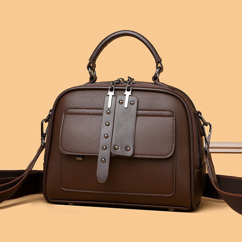 Vintage Double Zip Satchel with Wide Strap