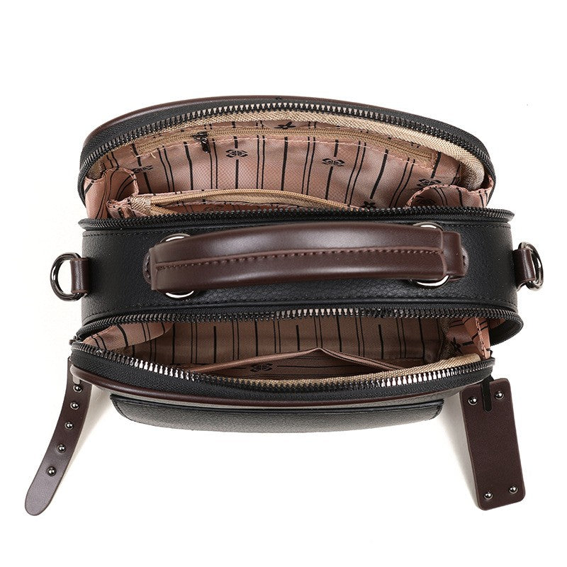 Vintage Double Zip Satchel with Wide Strap