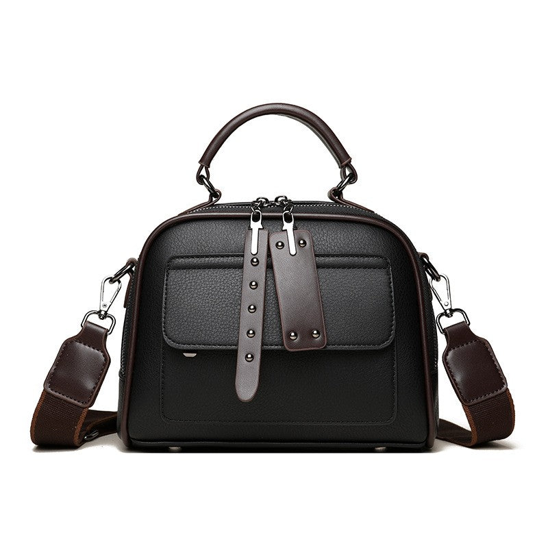 Vintage Double Zip Satchel with Wide Strap