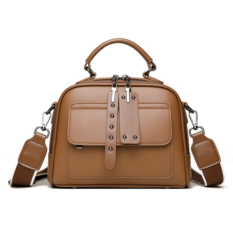 Vintage Double Zip Satchel with Wide Strap