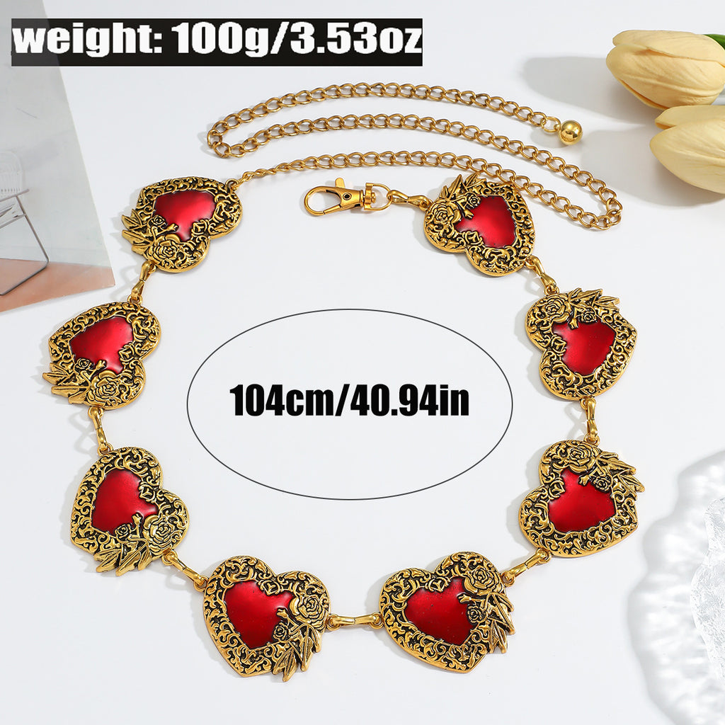 Vintage Heart Charm Waist Chain Belt - Gold - 1