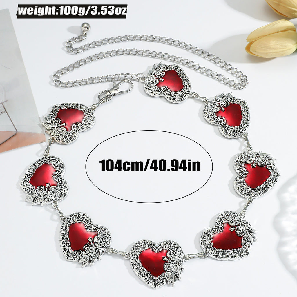 Vintage Heart Charm Waist Chain Belt - Silvery