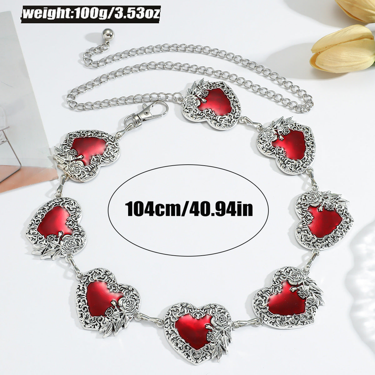 Vintage Heart Charm Waist Chain Belt - Silvery