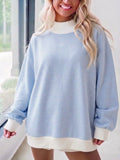 Blue Micro Stripe Cotton Blend Oversized Sweatshirt - Blue