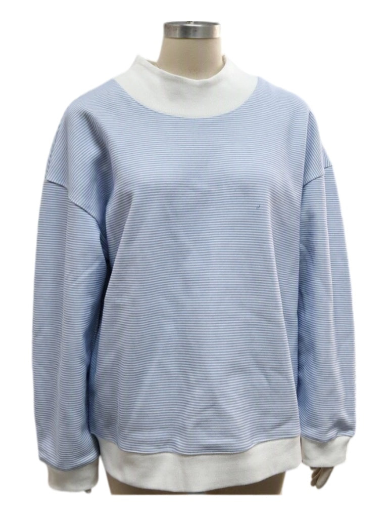 Blue Micro Stripe Cotton Blend Oversized Sweatshirt - Blue - 1