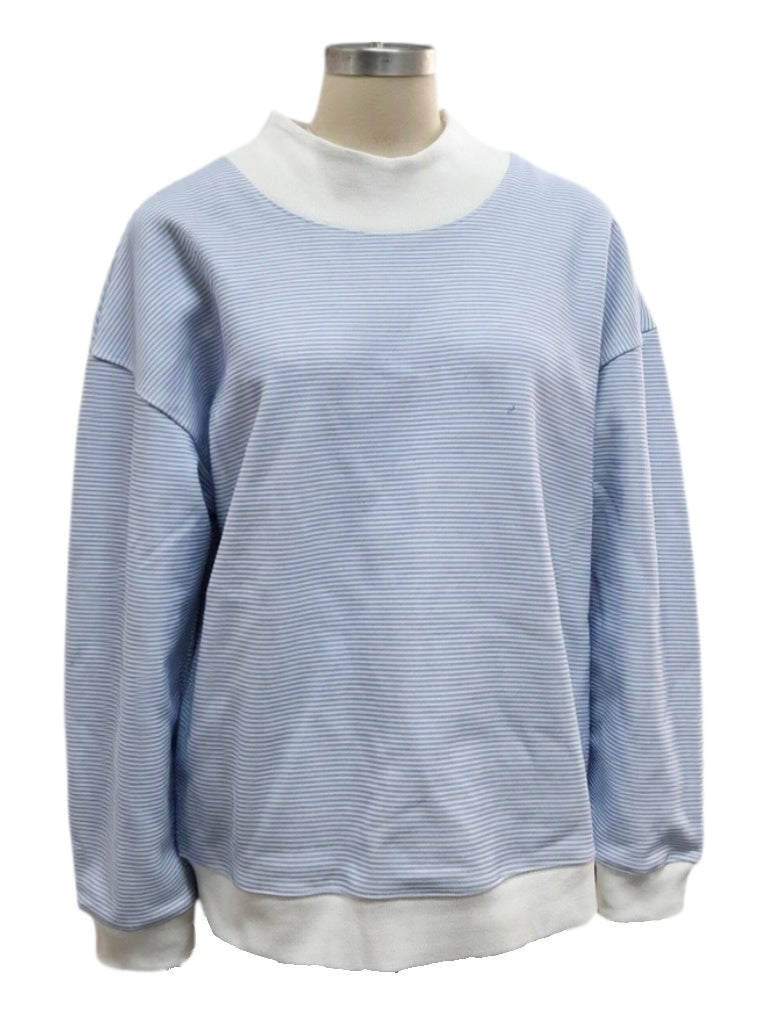 Blue Micro Stripe Cotton Blend Oversized Sweatshirt - Blue - 2