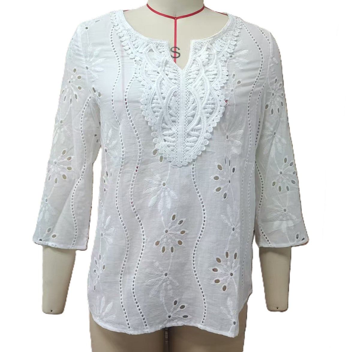 Eyelet Embroidered Bell Sleeve Blouse - White