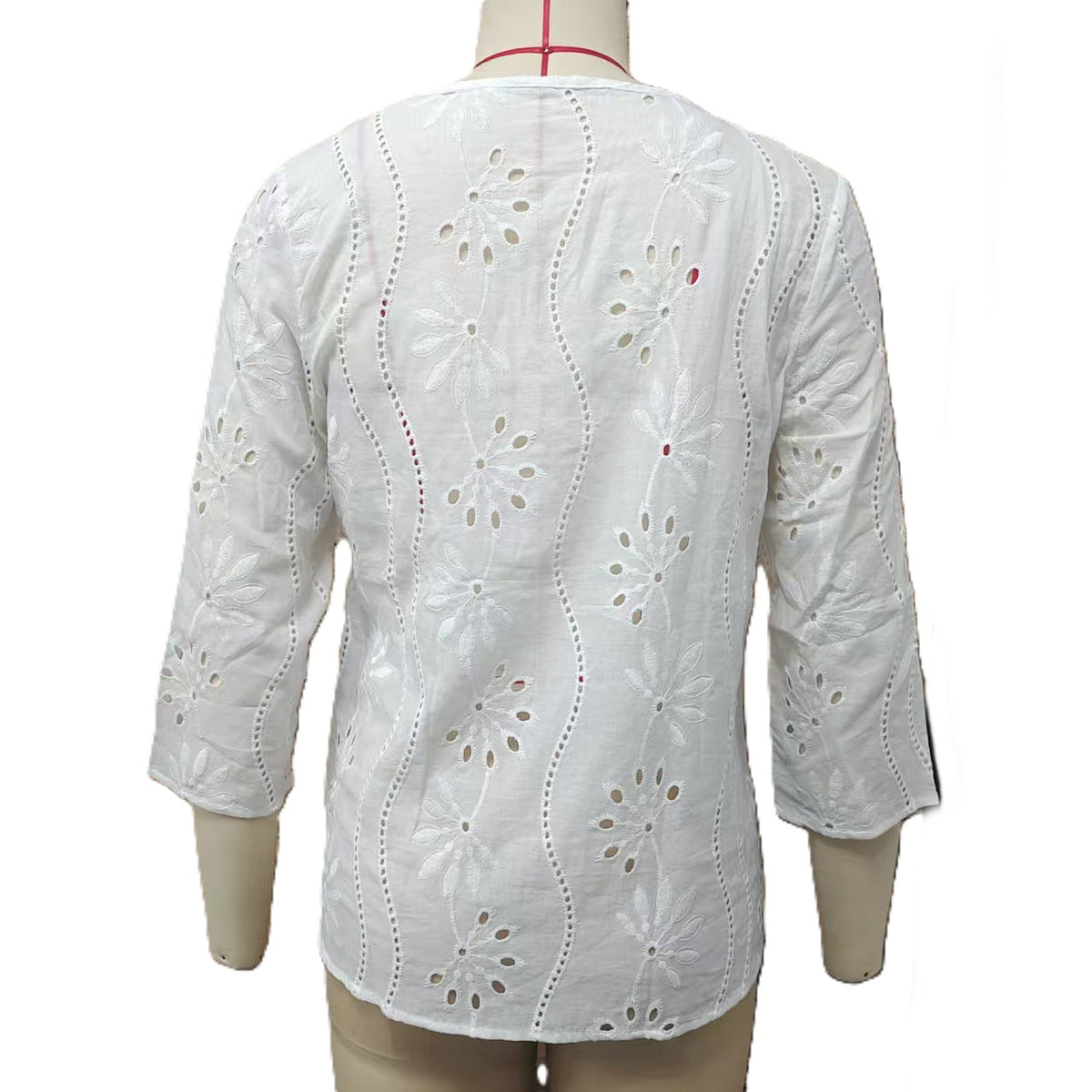 Eyelet Embroidered Bell Sleeve Blouse - White - 1