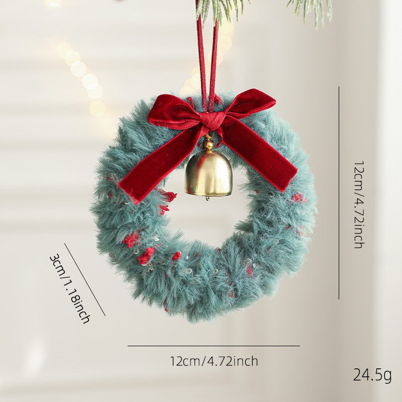 Mini Fuzzy Wreath Christmas Tree Hanging Ornament - Blue