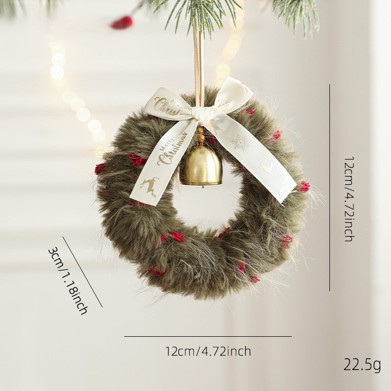 Mini Fuzzy Wreath Christmas Tree Hanging Ornament - Olive