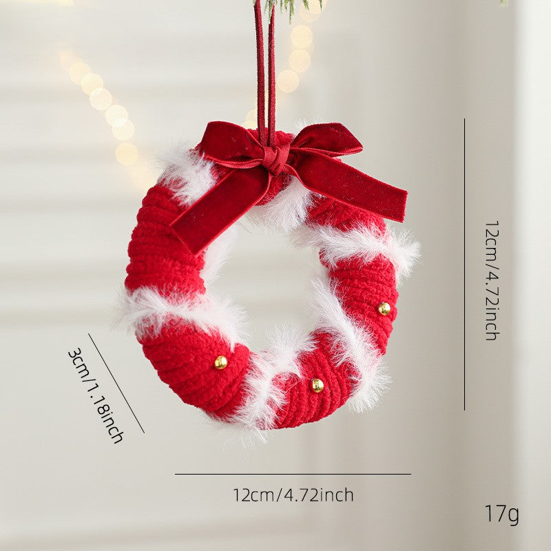 Mini Fuzzy Wreath Christmas Tree Hanging Ornament - Red