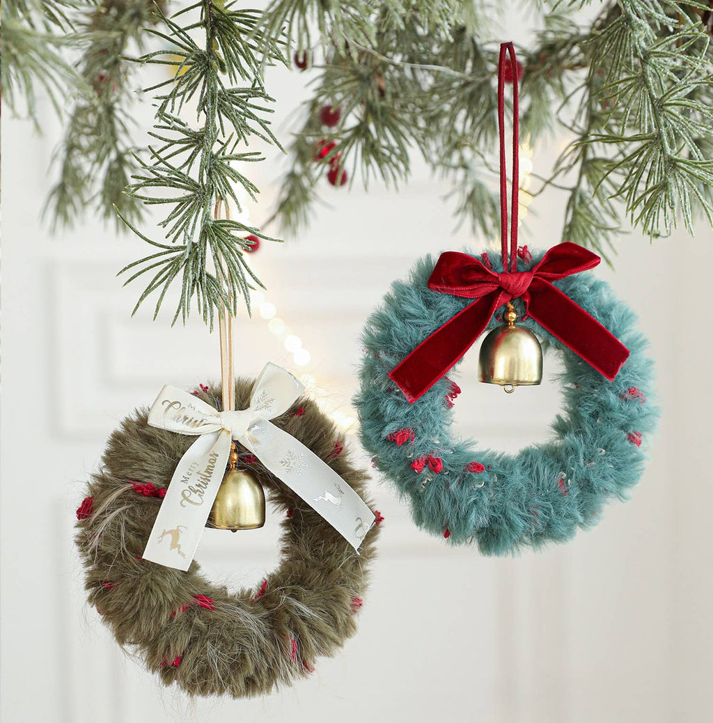 Mini Fuzzy Wreath Christmas Tree Hanging Ornament