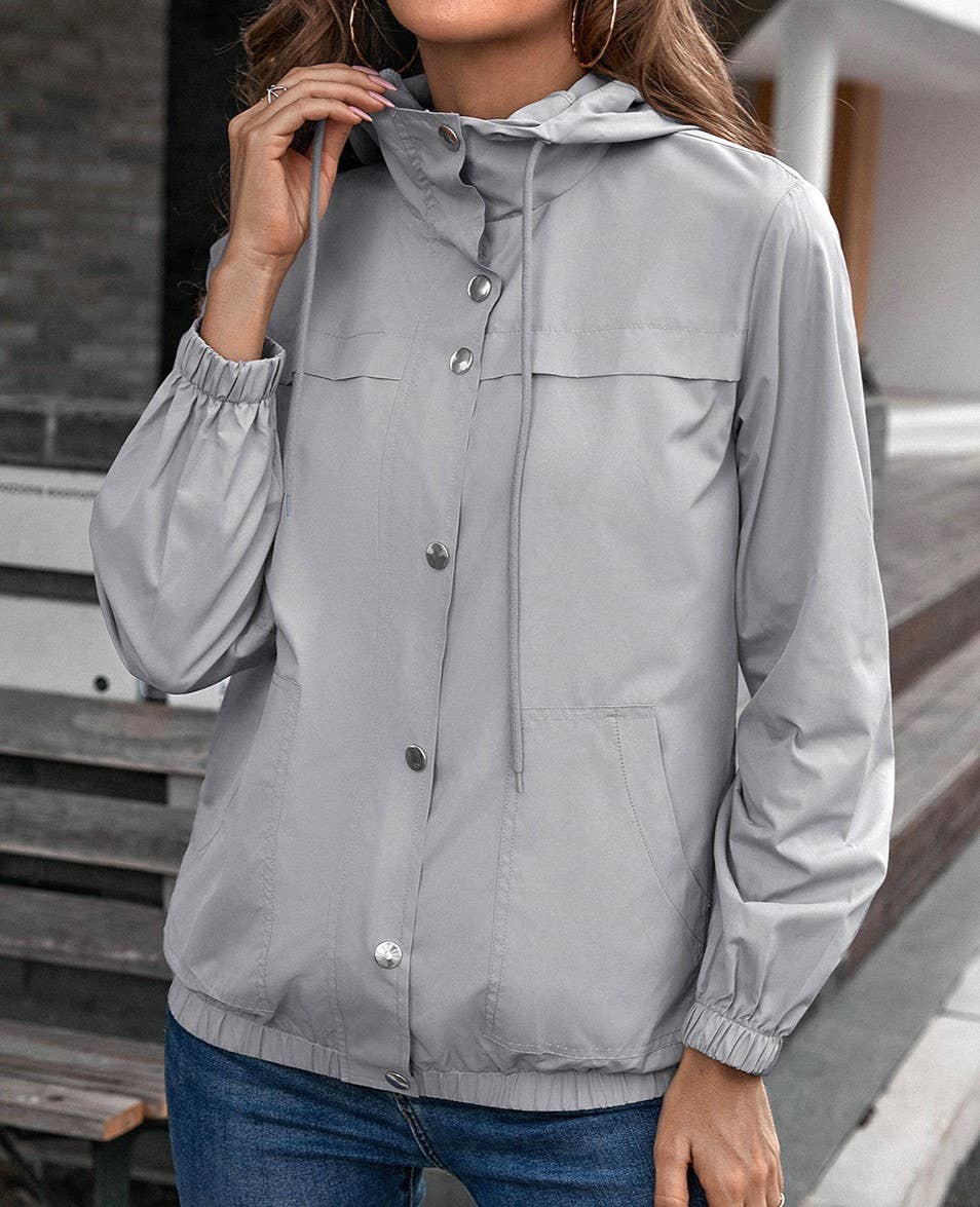 Hooded Snap-Front Windbreaker Jacket