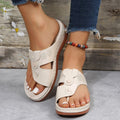Cutout Toe Ring Wedge Slide Sandals - White