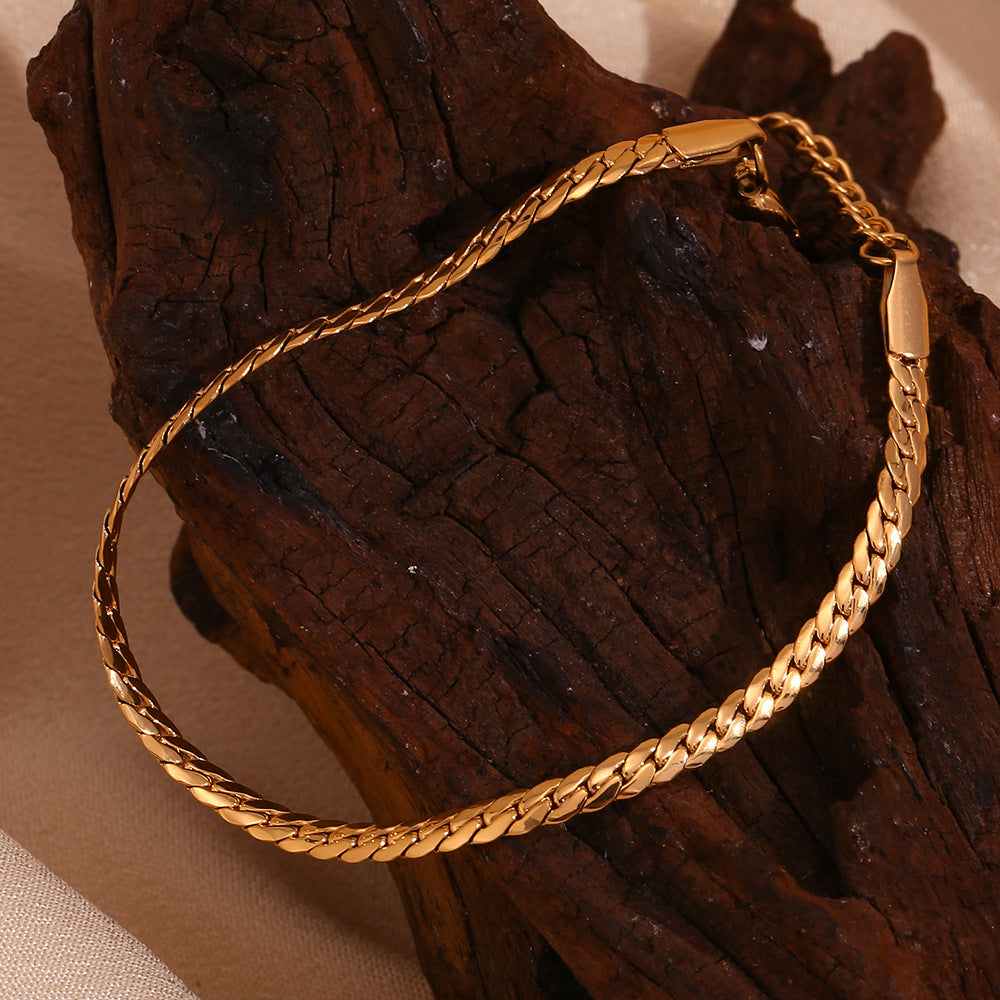 Flat Curb Chain Layering Bracelet - Gold