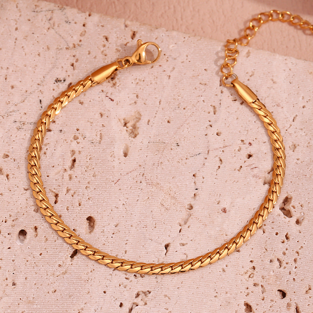 Flat Curb Chain Layering Bracelet - Gold - 1