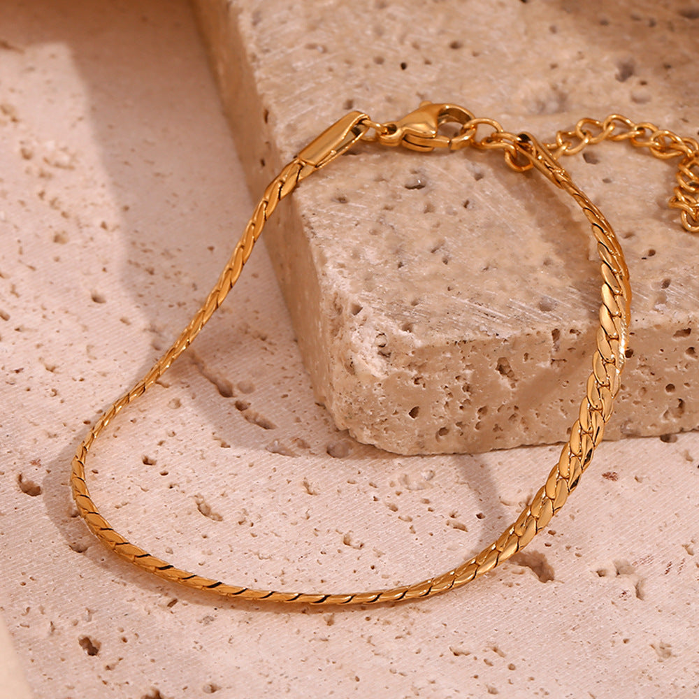 Flat Curb Chain Layering Bracelet - Gold - 2