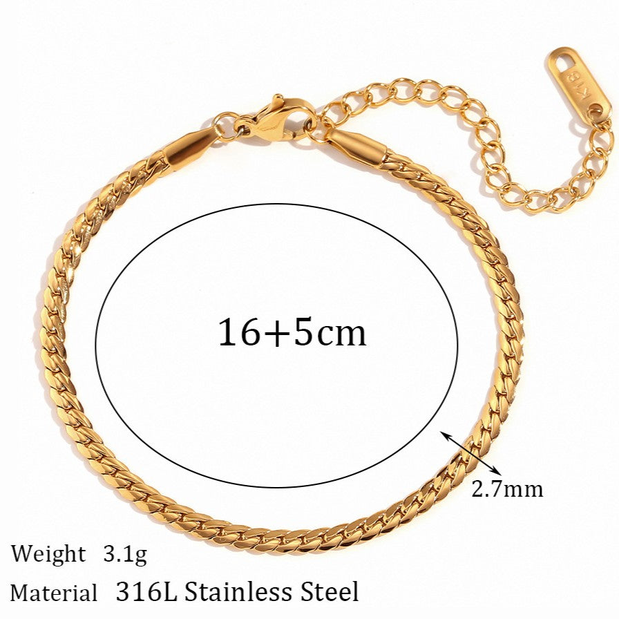 Flat Curb Chain Layering Bracelet - Gold - 4