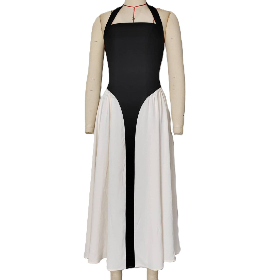 Two Tone Panel Halter Maxi Gown - Black